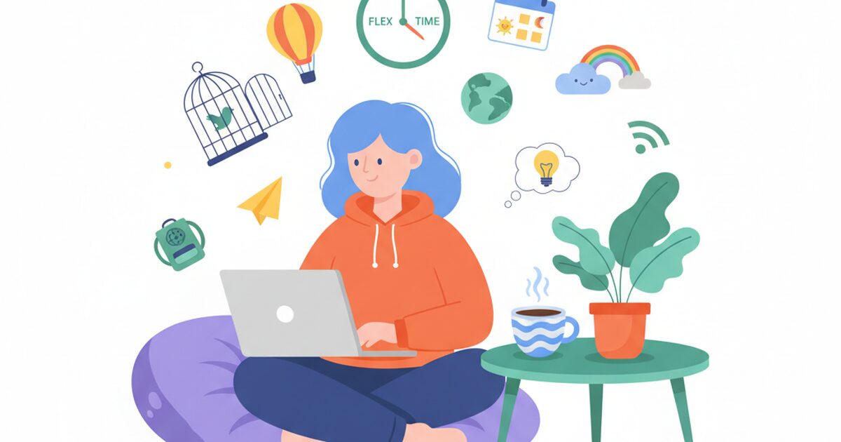 自宅でフリーランスとして働くイラスト