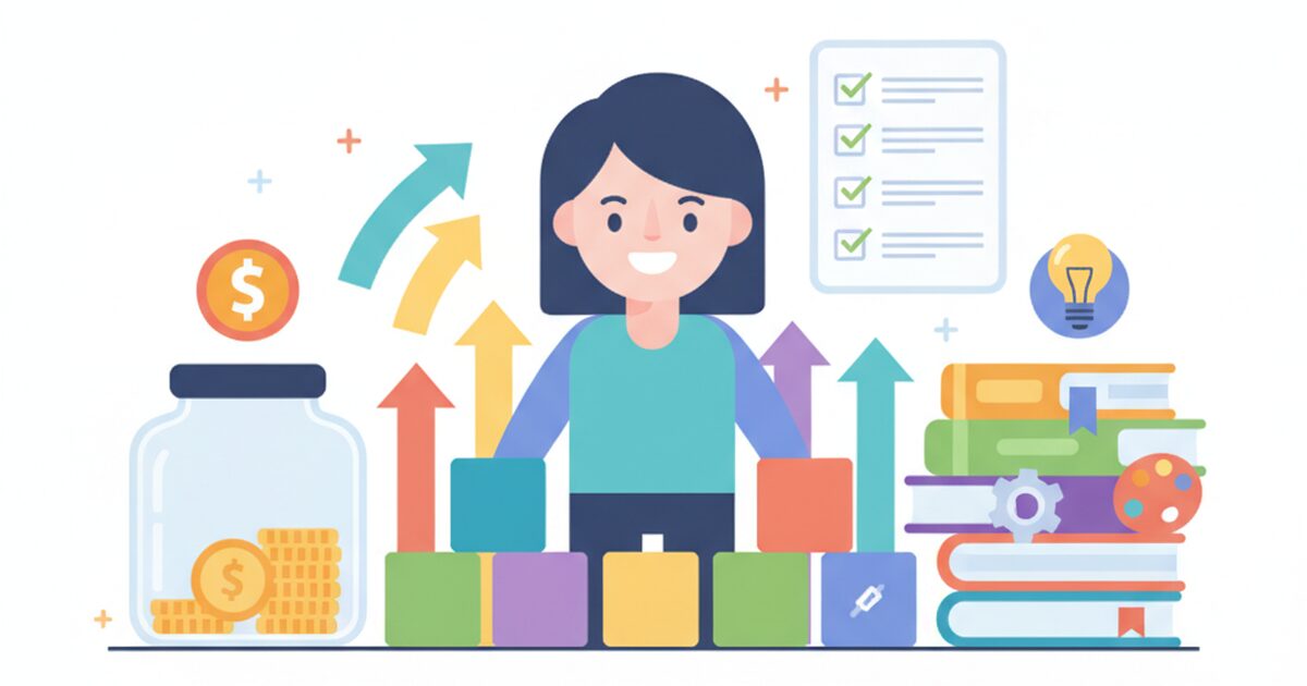 独立前の準備を積み上げるイラスト