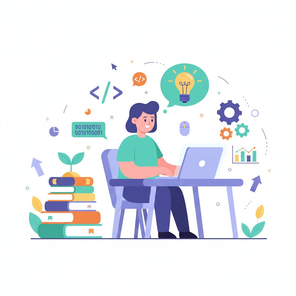 IT業界で学習する人のイラスト