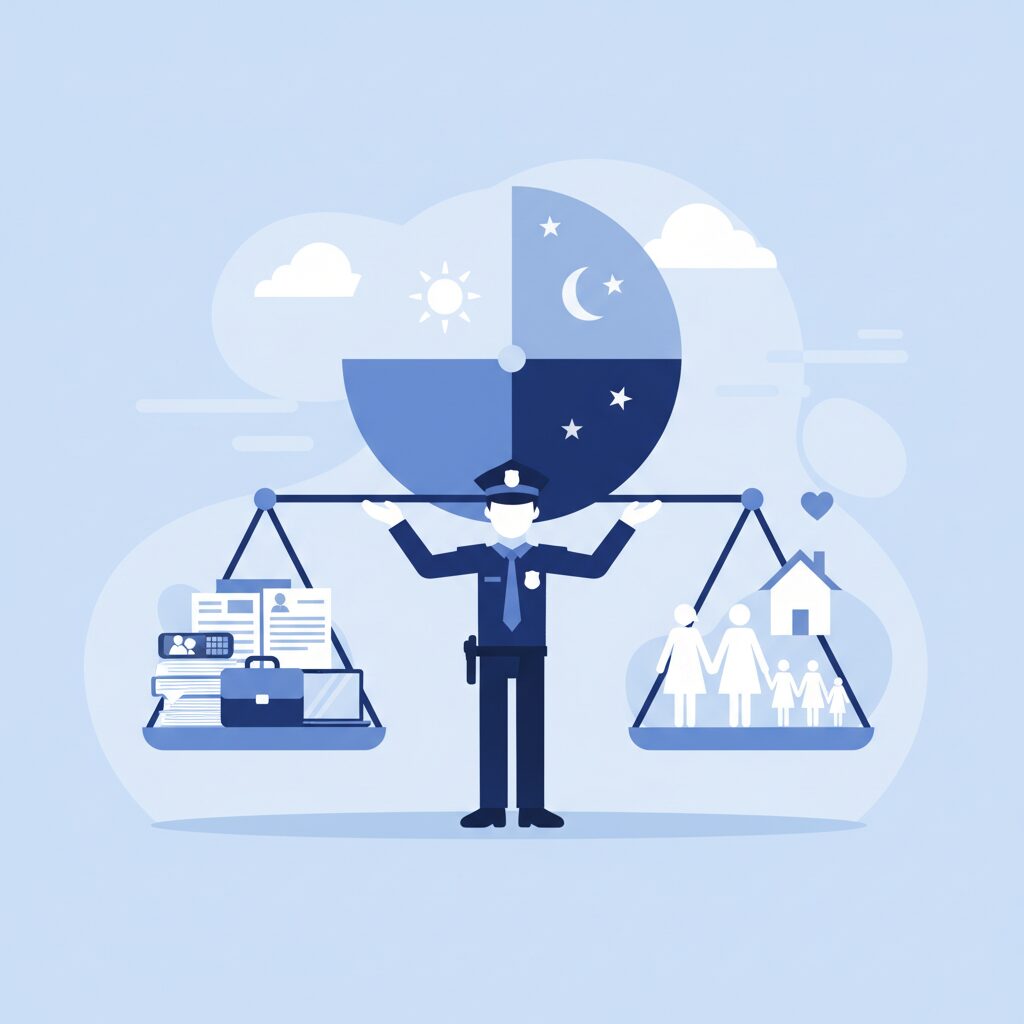 警察官のワークライフバランスのイメージイラスト