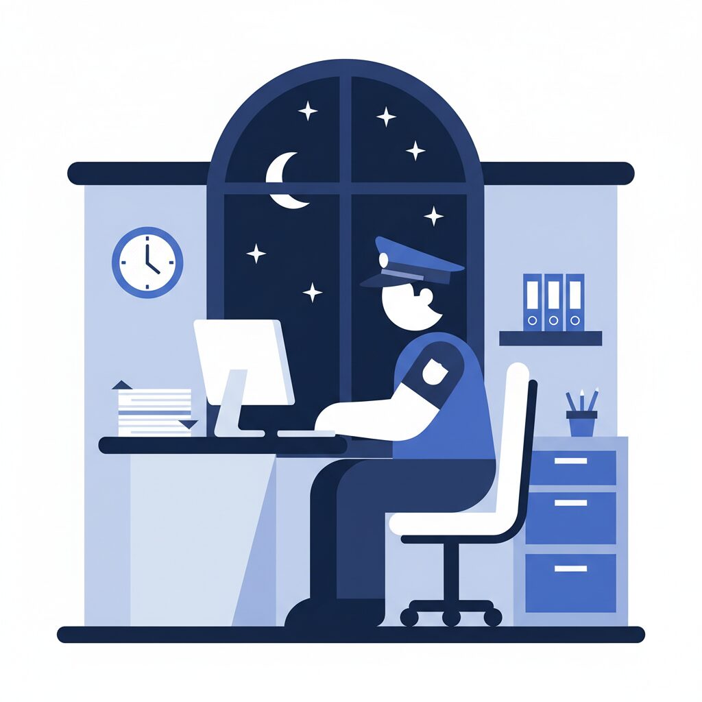 三交代勤務で夜勤をする警察官のイラスト
