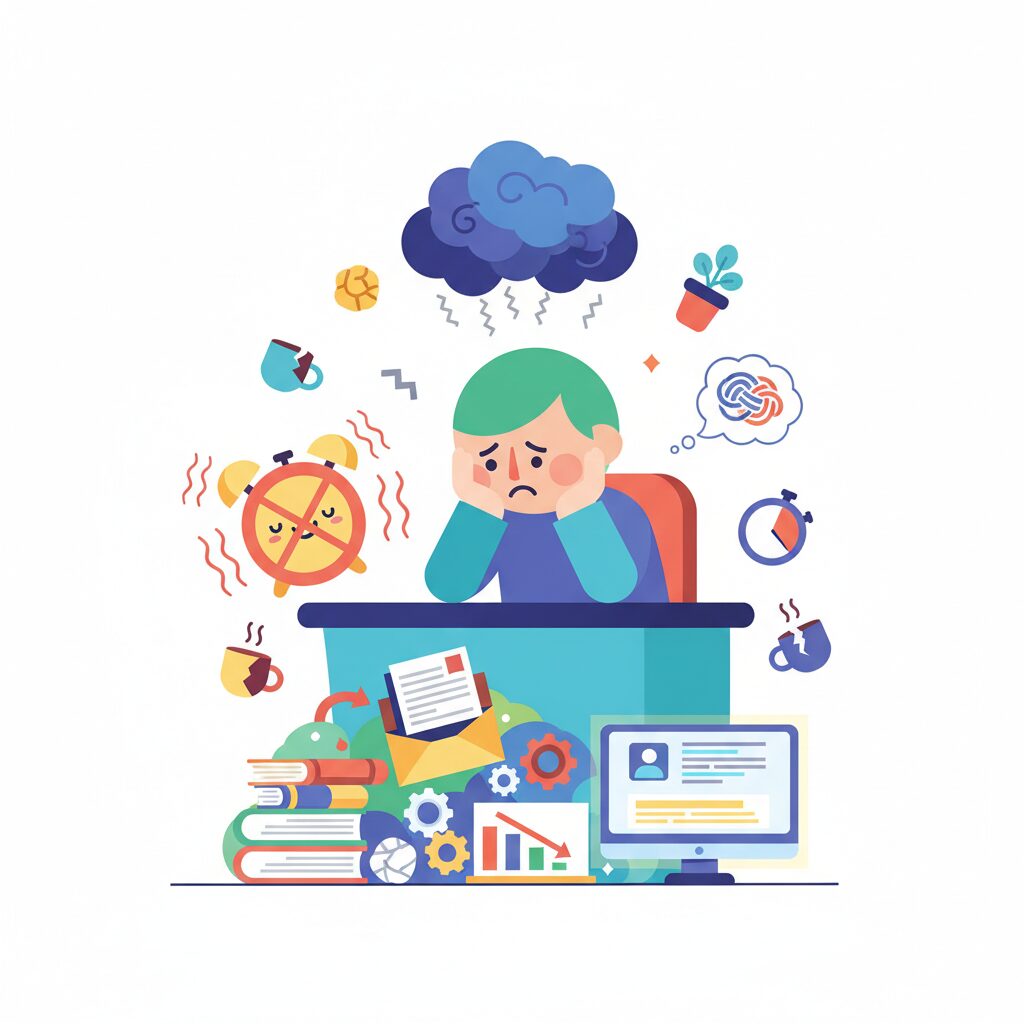 ストレスで疲弊する警察官のイラスト