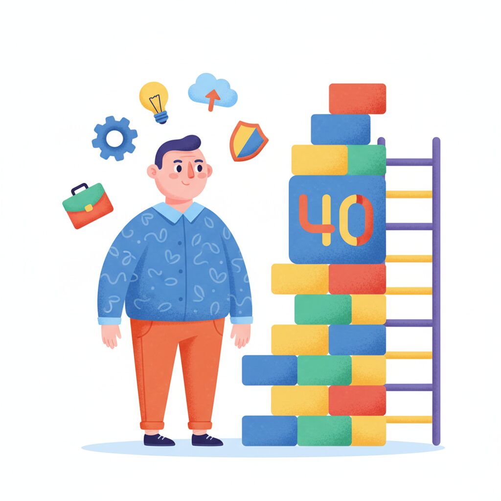 40代の転職の壁に立ち向かうイラスト