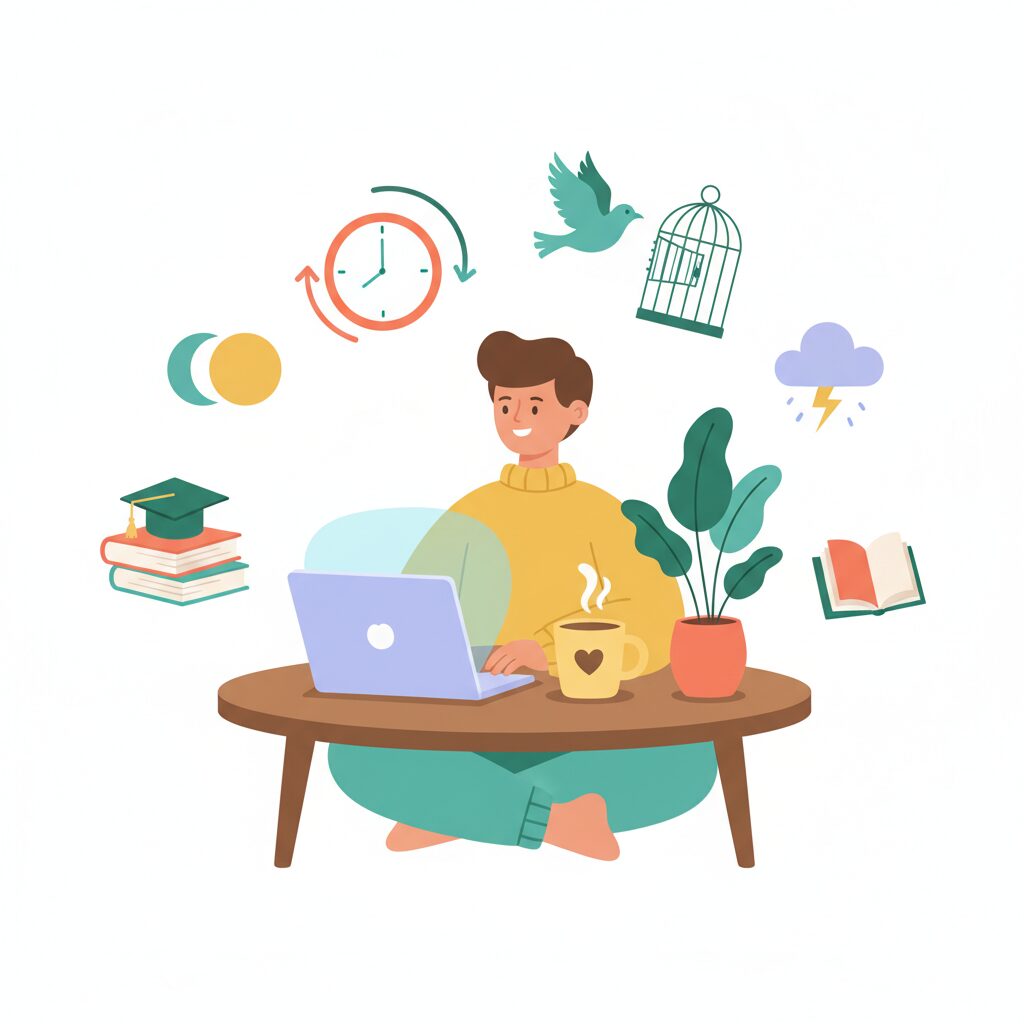 自宅でフリーランスとして働くイラスト