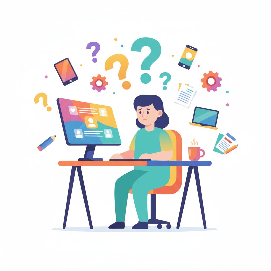 転職初日に戸惑う新入社員のイラスト