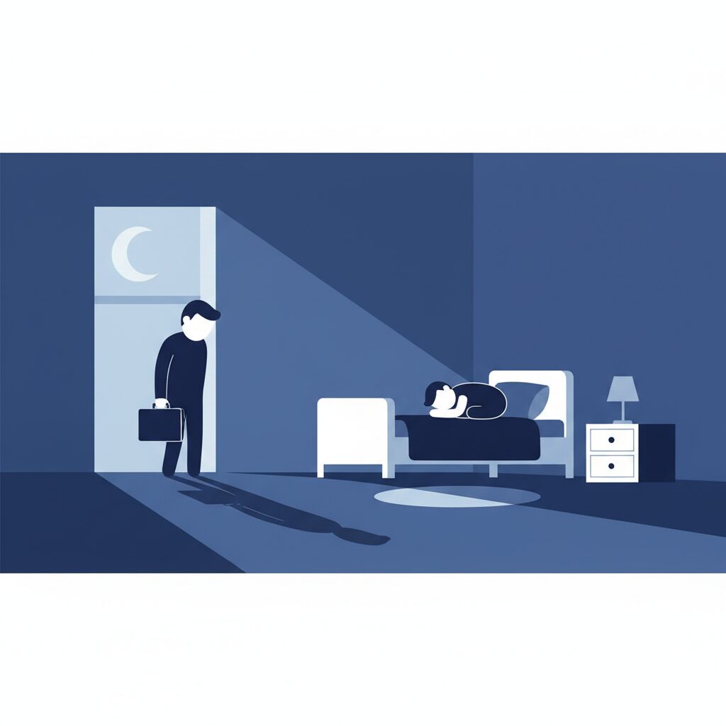 家族との時間が取れない警察官のイラスト