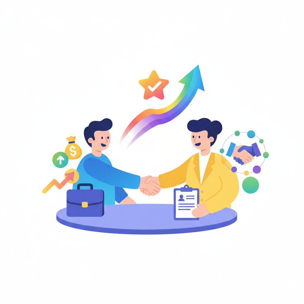 転職エージェントと年収交渉するイラスト
