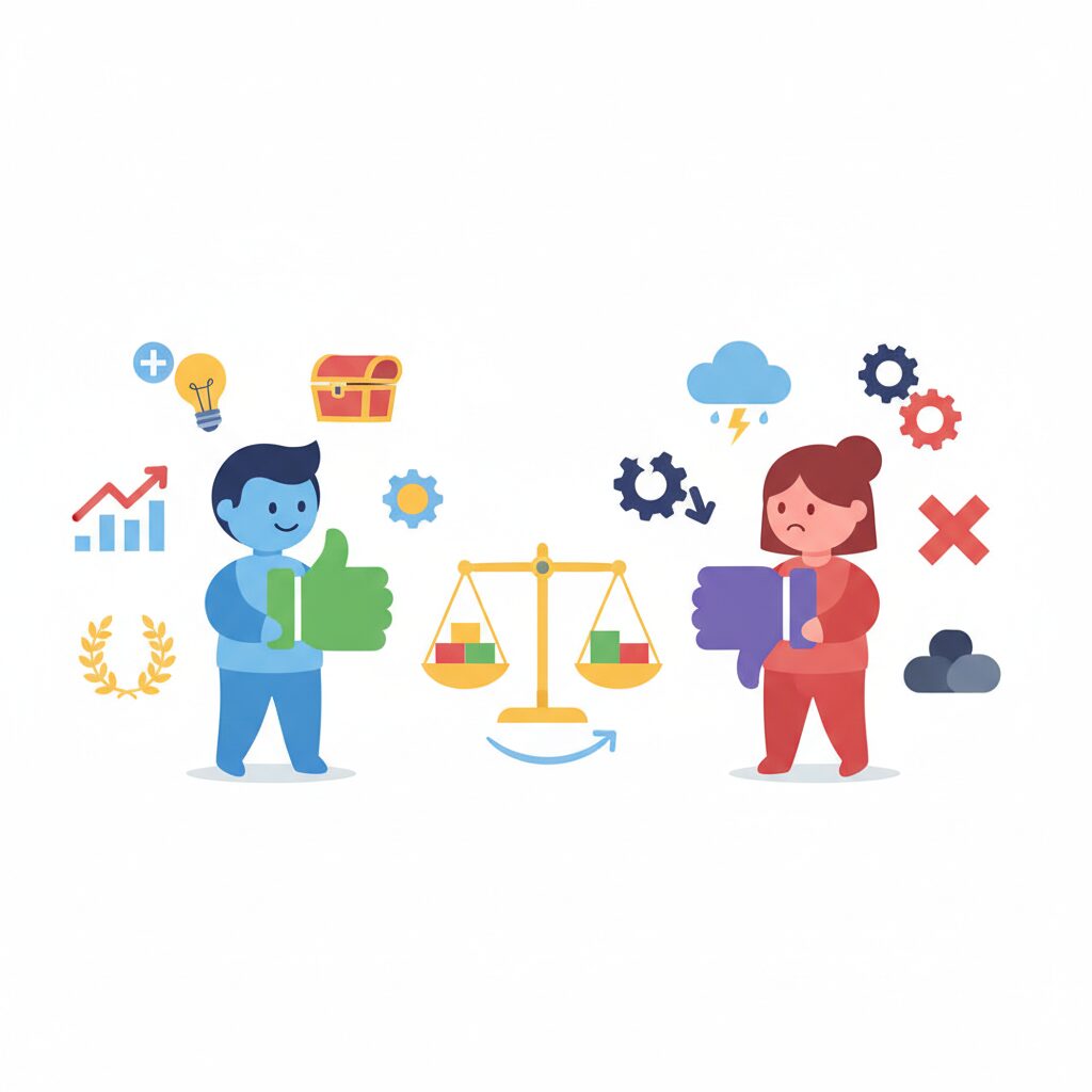 フリーランスのメリットとデメリットのイラスト