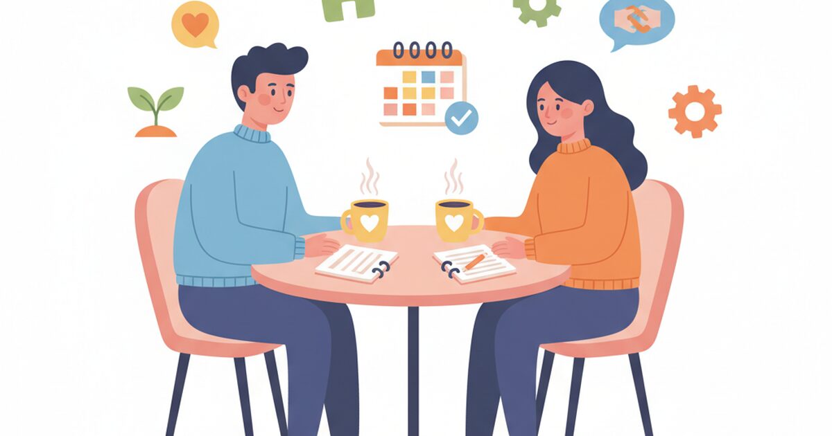 夫婦で転職について話し合うイラスト