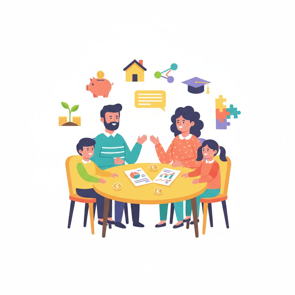 家族と将来について話し合うイラスト