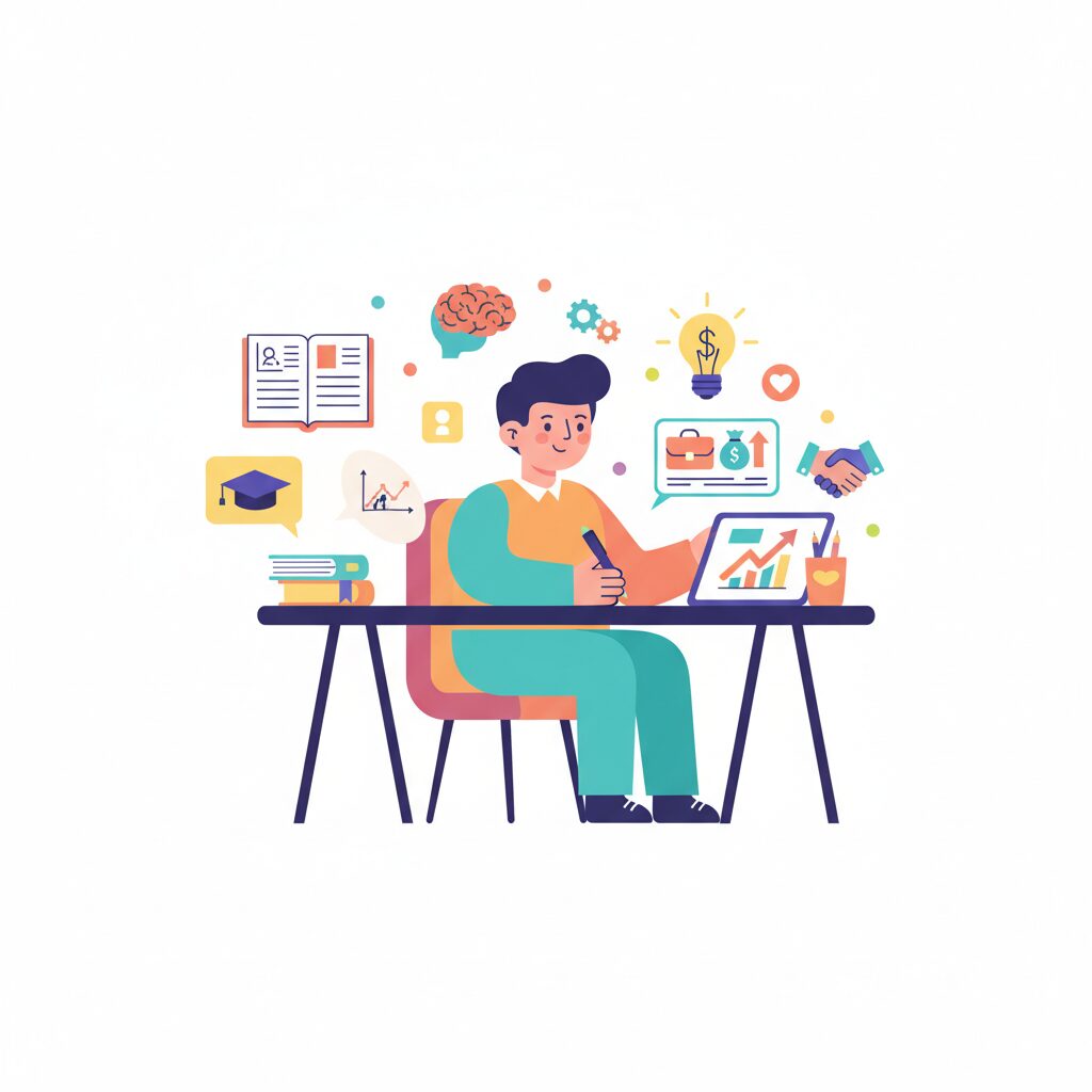 在職中にスキルを磨く人のイラスト