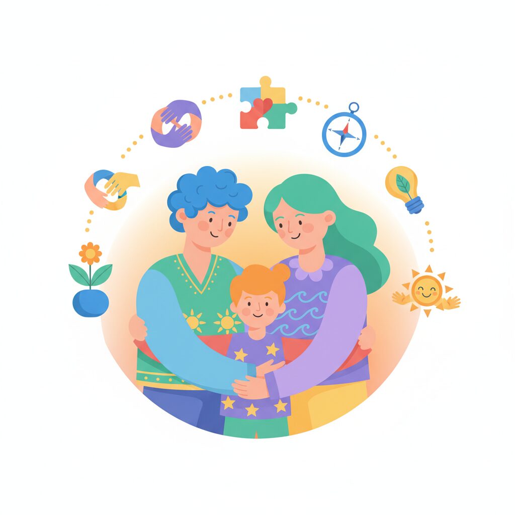 家族で支え合うイラスト