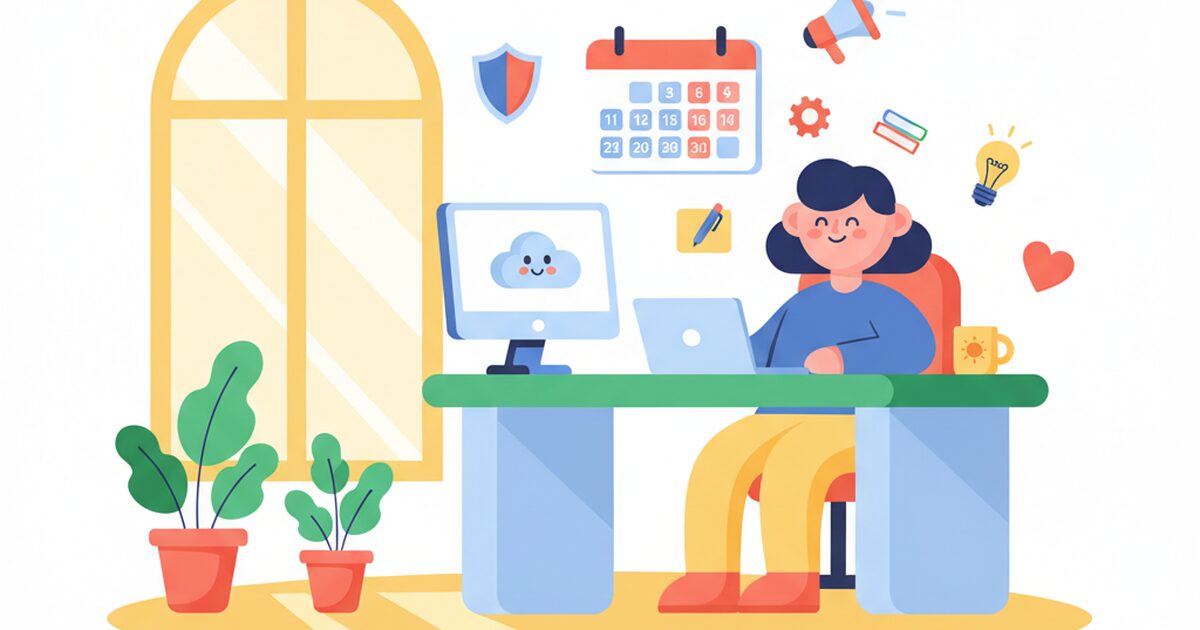 市役所で働く人間らしい生活のイラスト